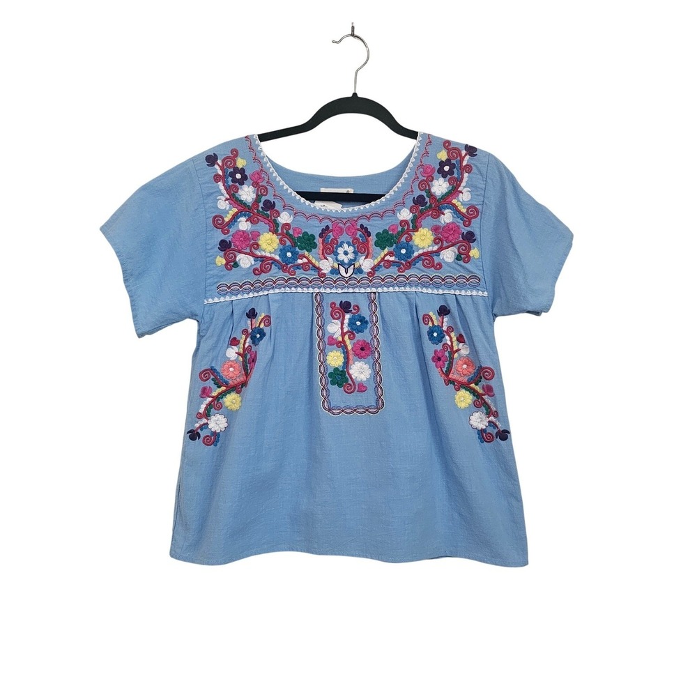YZXDORWJ Medium Peasant Top Boho Floral Embroidered Artsy Hippie Cottagecore